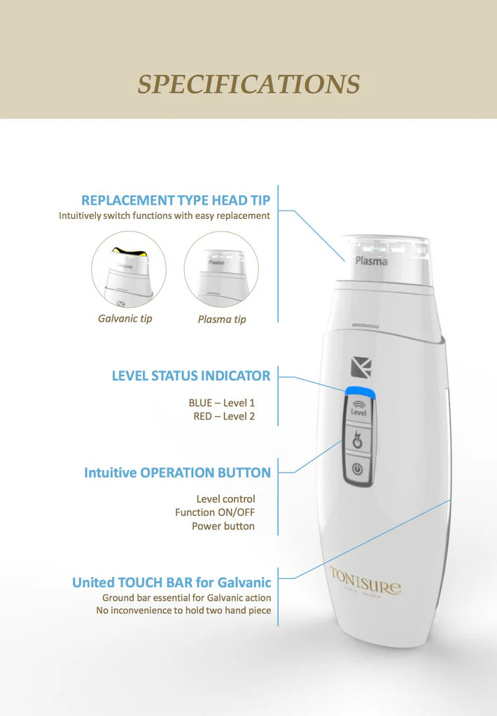 Tonisure device with specifications on a white background