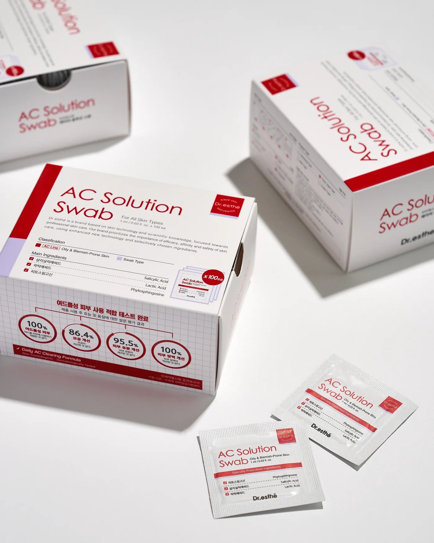 DR. ESTHE AC Solution Swab 100/Box #1 Best-Selling Acne Care in Korea for Treating Acne, Reducing Pores, and Controlling Sebum Production