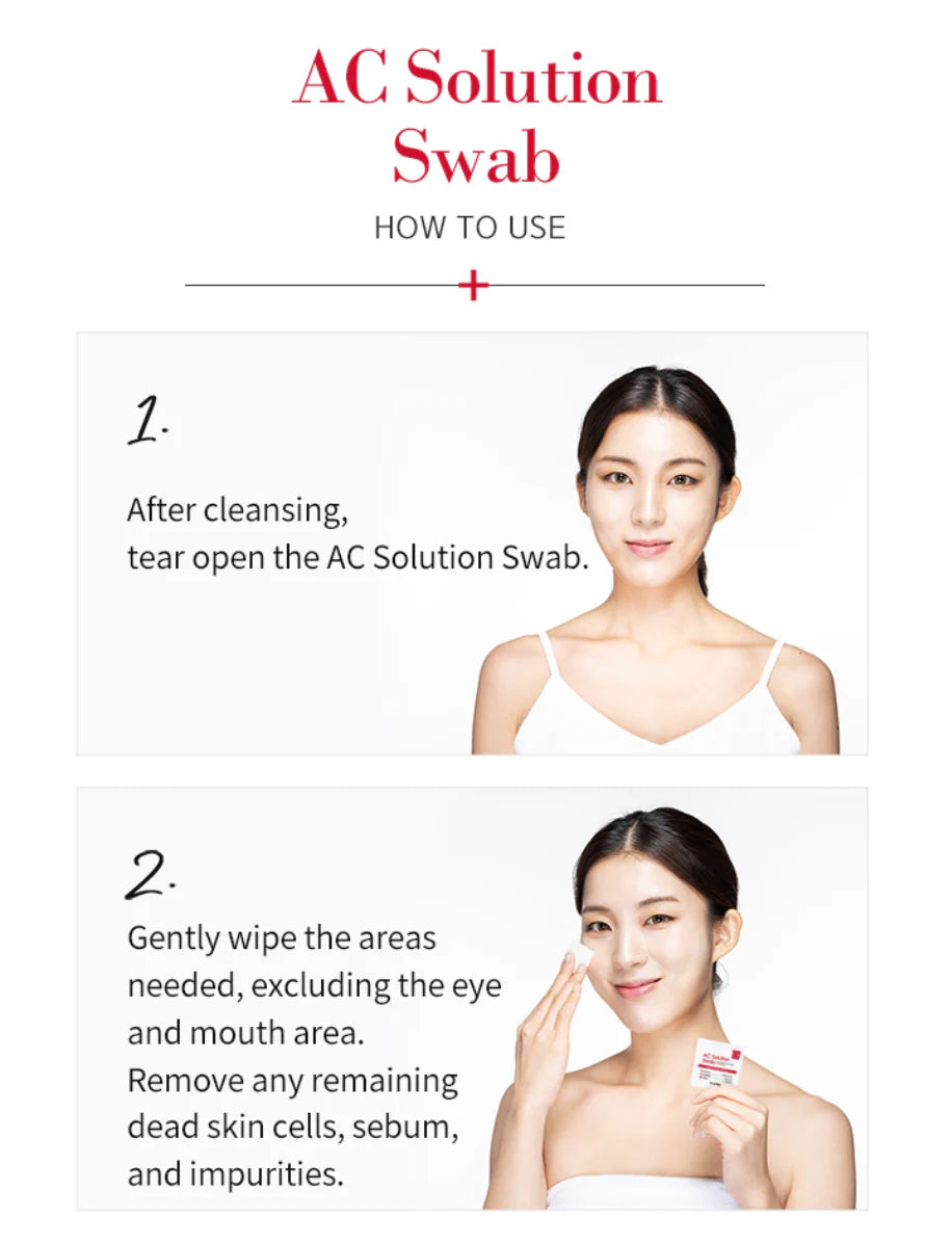DR. ESTHE AC Solution Swab 100/Box #1 Best-Selling Acne Care in Korea for Treating Acne, Reducing Pores, and Controlling Sebum Production